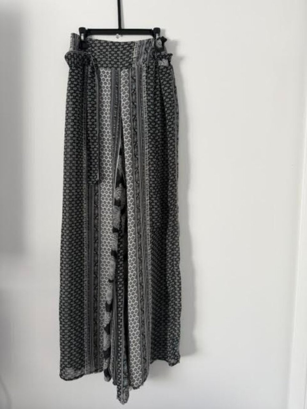 New Look Women’s Black White Paisley Palazzo Pants Wide Leg Large